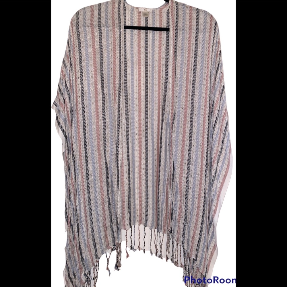 Charming Charlie Striped Tassel Kimono